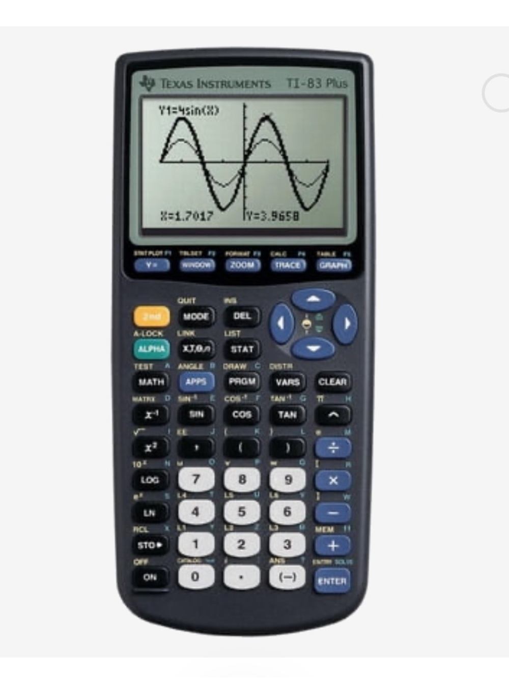 Texas Instruments TI-83 Plus graphing calculator in good pre-owned condition.